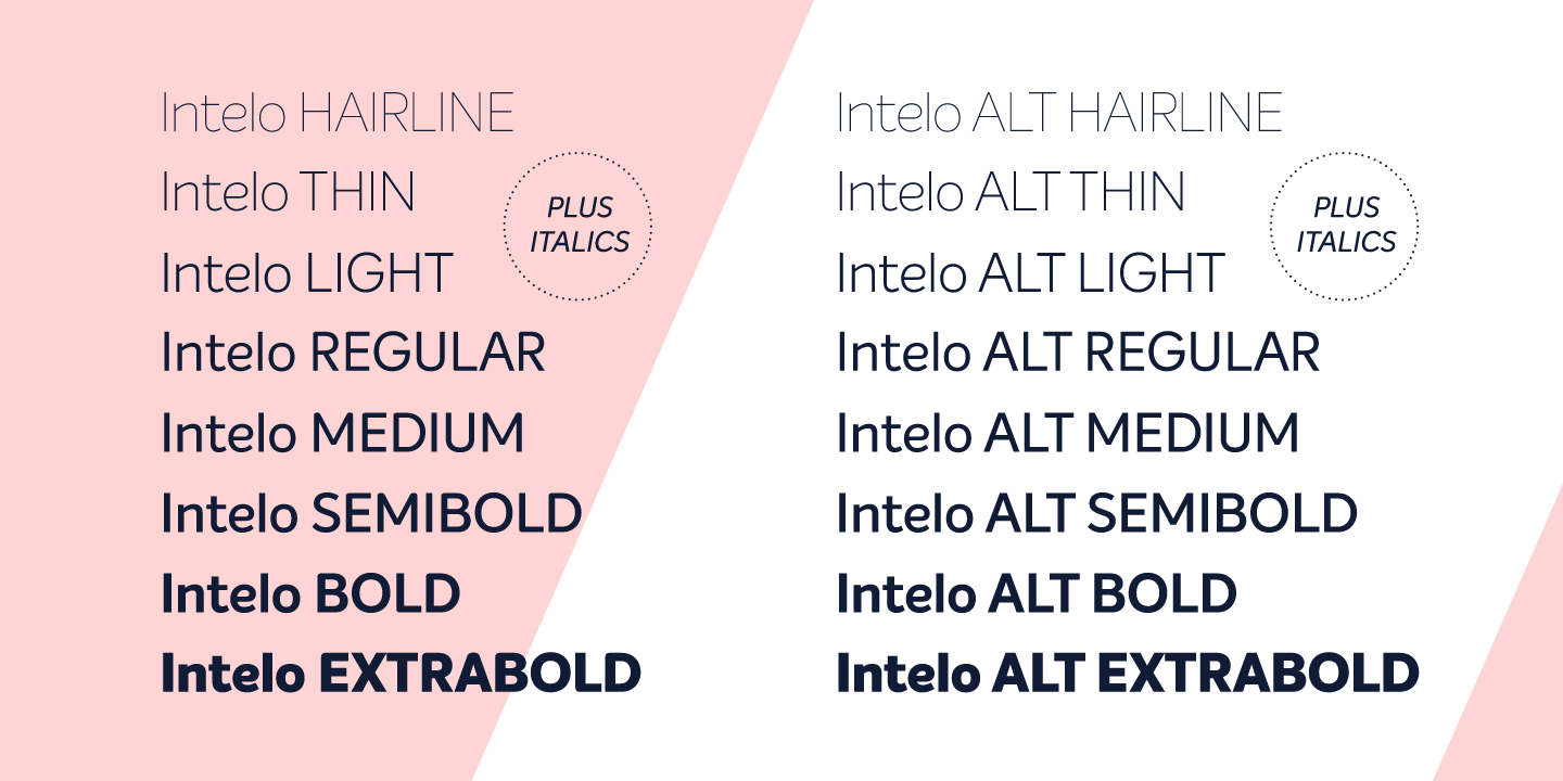 Beispiel einer Intelo Italic-Schriftart